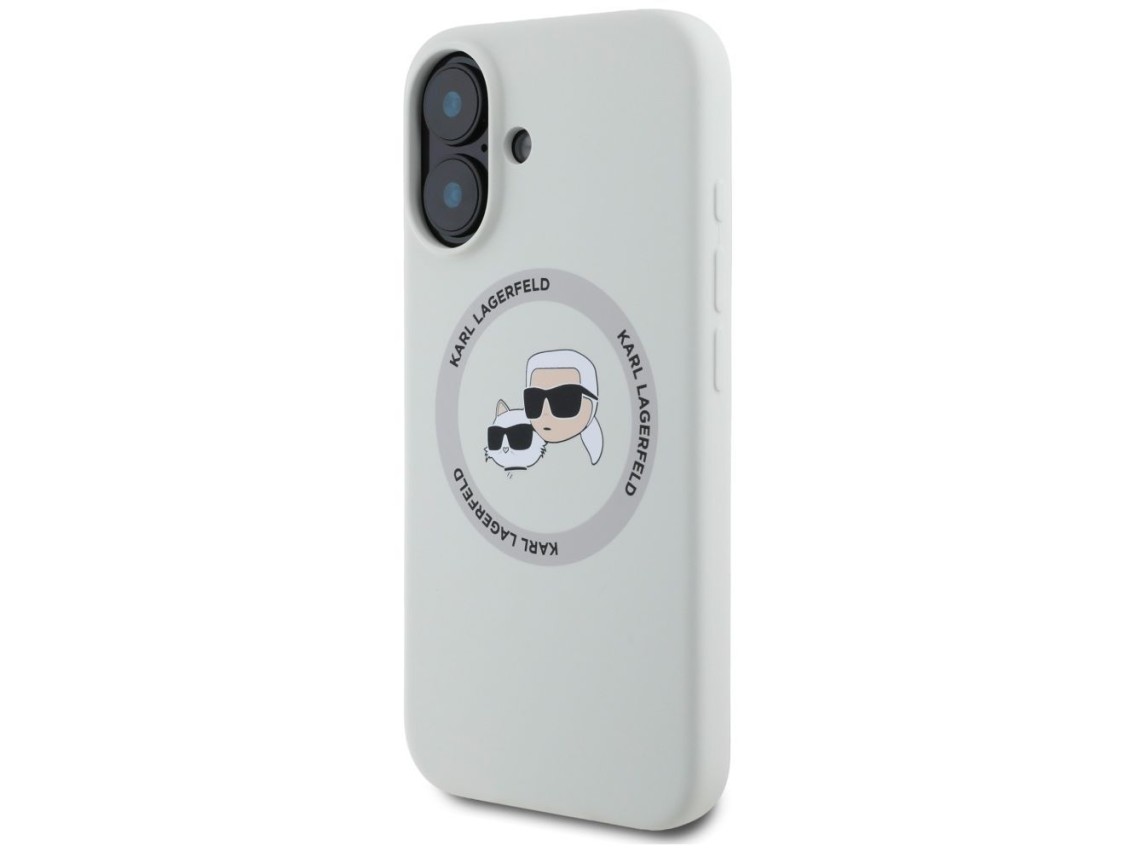 Capa MagSafe Karl Lagerfeld Silicone Double Heads And Circle para iPhone 16 bege