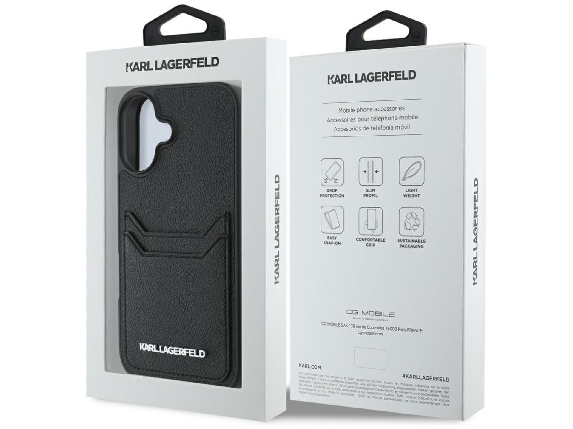 Karl Lagerfeld HC Grained PU Cardslot Metal Elong iPhone 16 Case - Black