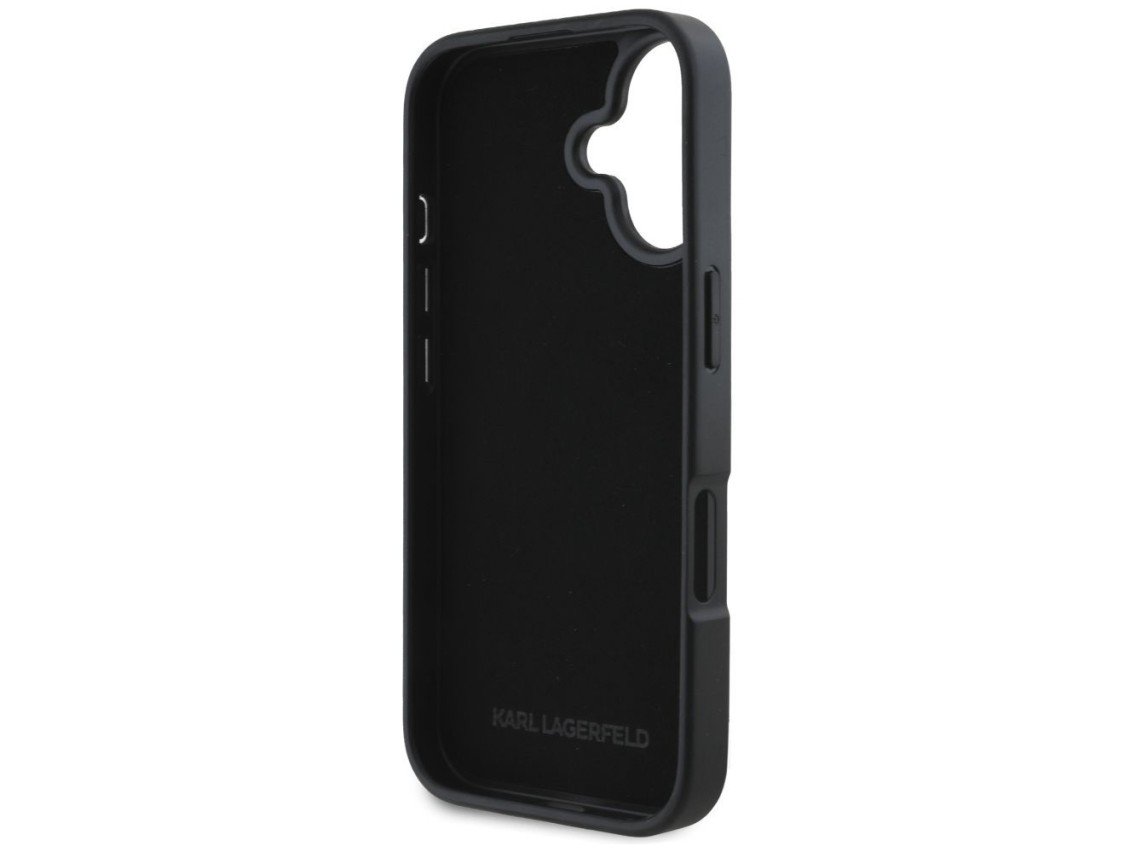 Karl Lagerfeld HC Grained PU Cardslot Metal Elong iPhone 16 Case - Black