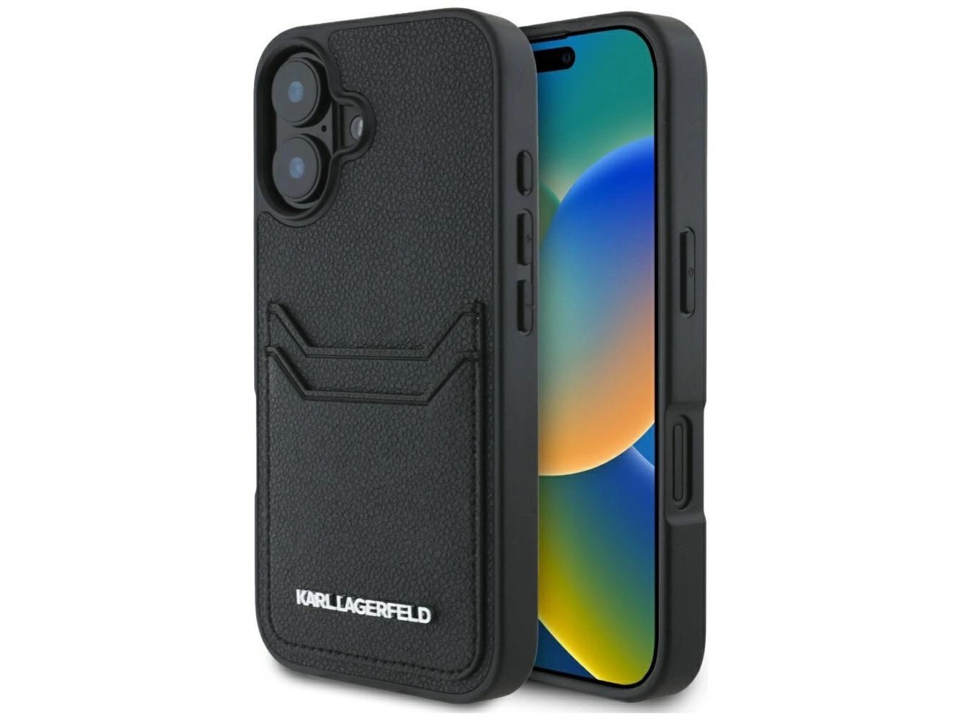 Karl Lagerfeld HC Grained PU Cardslot Metal Elong iPhone 16 Case - Black
