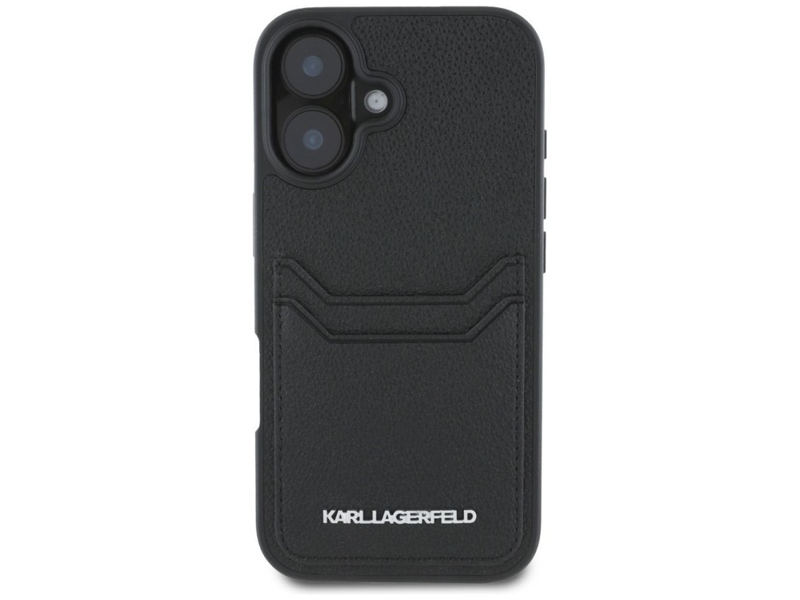 Karl Lagerfeld HC Grained PU Cardslot Metal Elong iPhone 16 Case - Black
