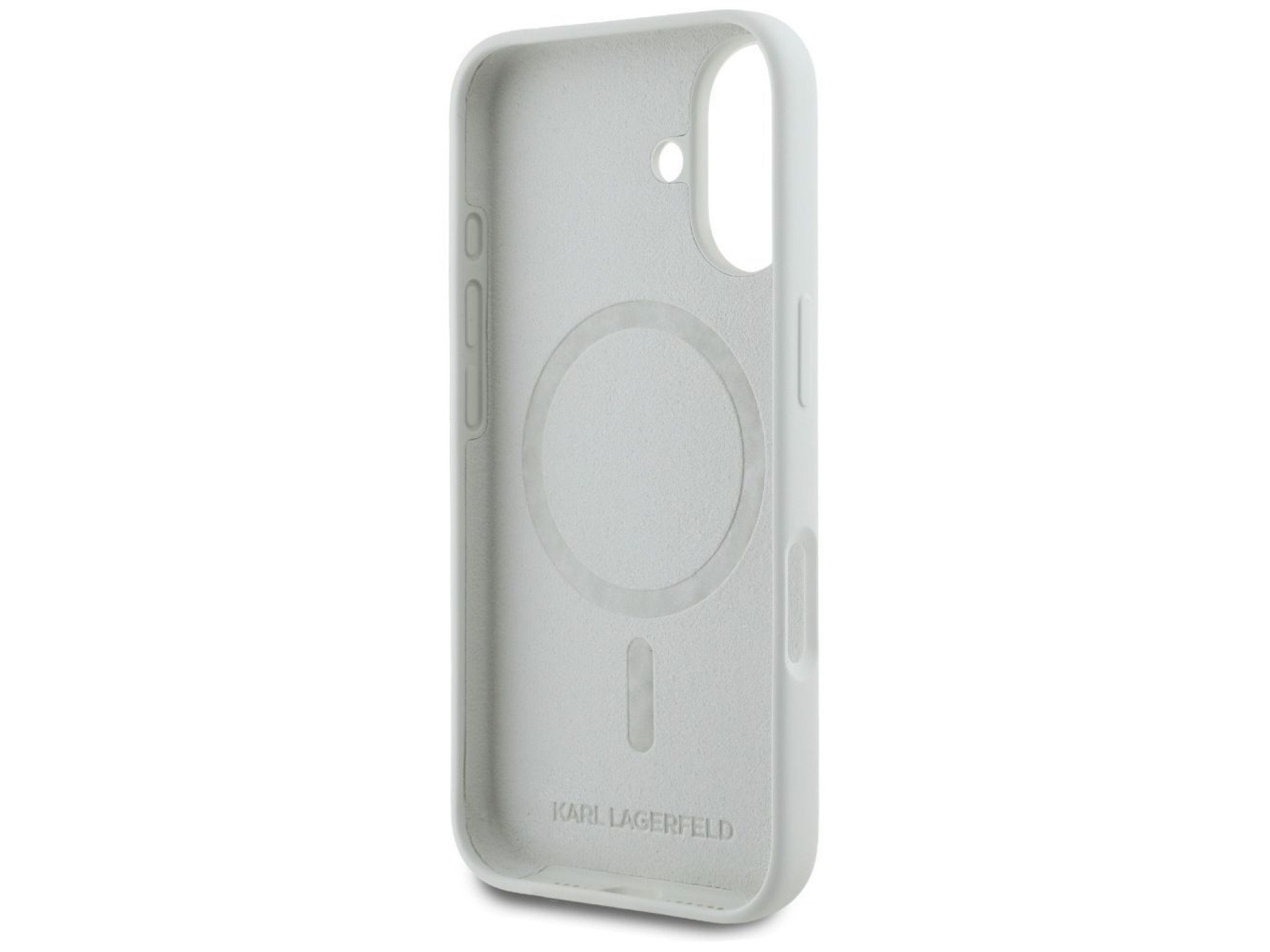 Capa MagSafe Karl Lagerfeld Silicone Double Heads And Circle para iPhone 16 bege