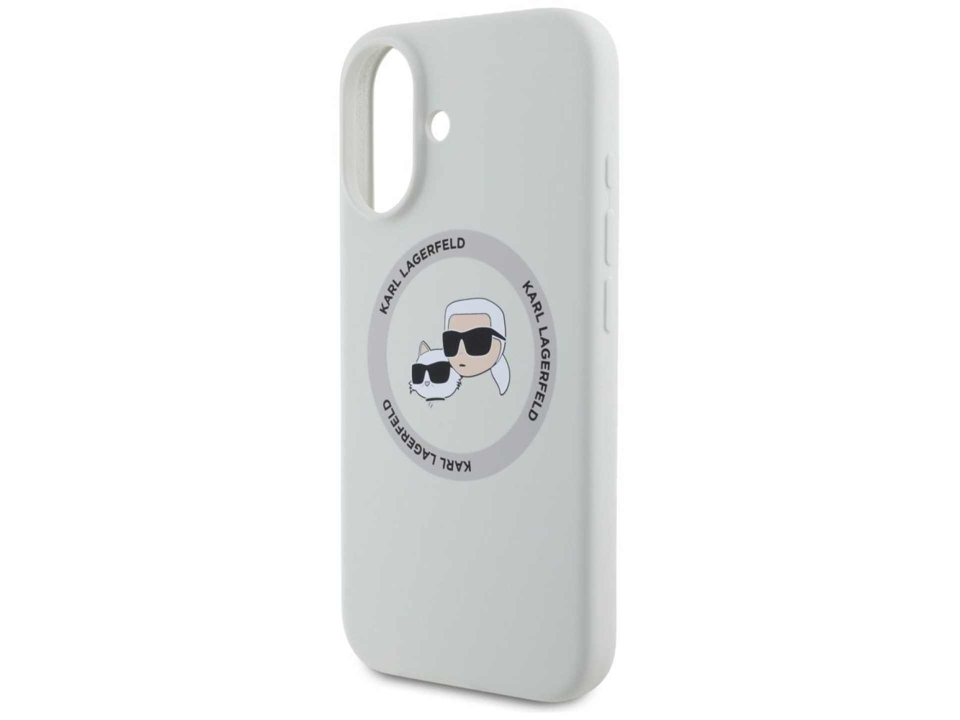 Capa MagSafe Karl Lagerfeld Silicone Double Heads And Circle para iPhone 16 bege