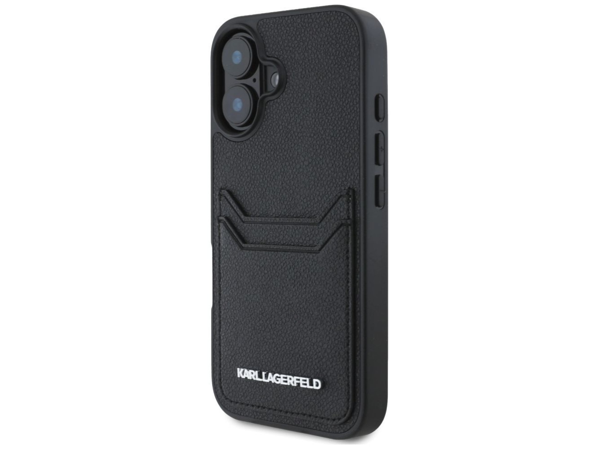 Karl Lagerfeld HC Grained PU Cardslot Metal Elong iPhone 16 Case - Black