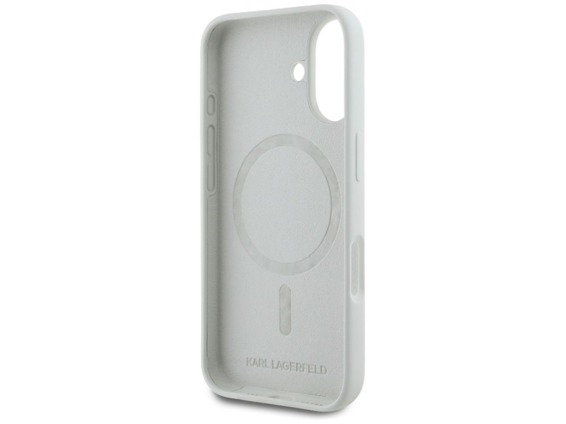 Capa MagSafe Karl Lagerfeld Silicone Double Heads And Circle para iPhone 16 bege
