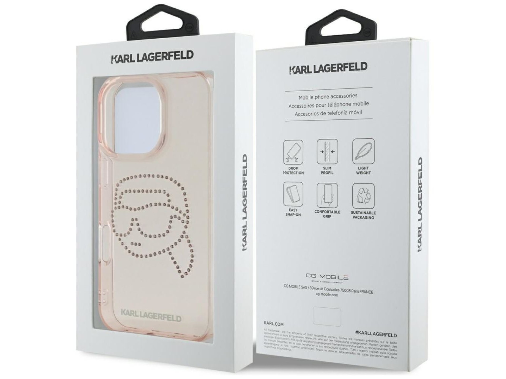 Karl Lagerfeld IML Rhinestones Karl Head Case for iPhone 16 Pro Pink