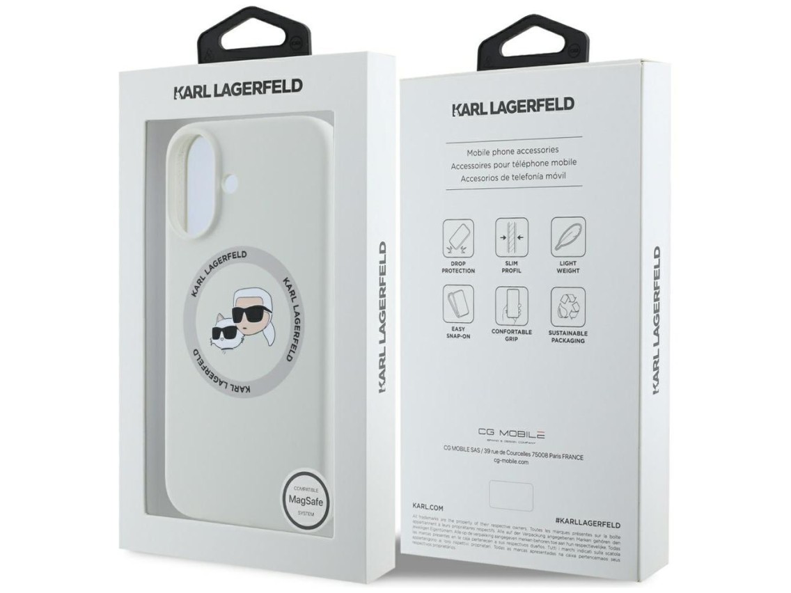 Capa MagSafe Karl Lagerfeld Silicone Double Heads And Circle para iPhone 16 bege