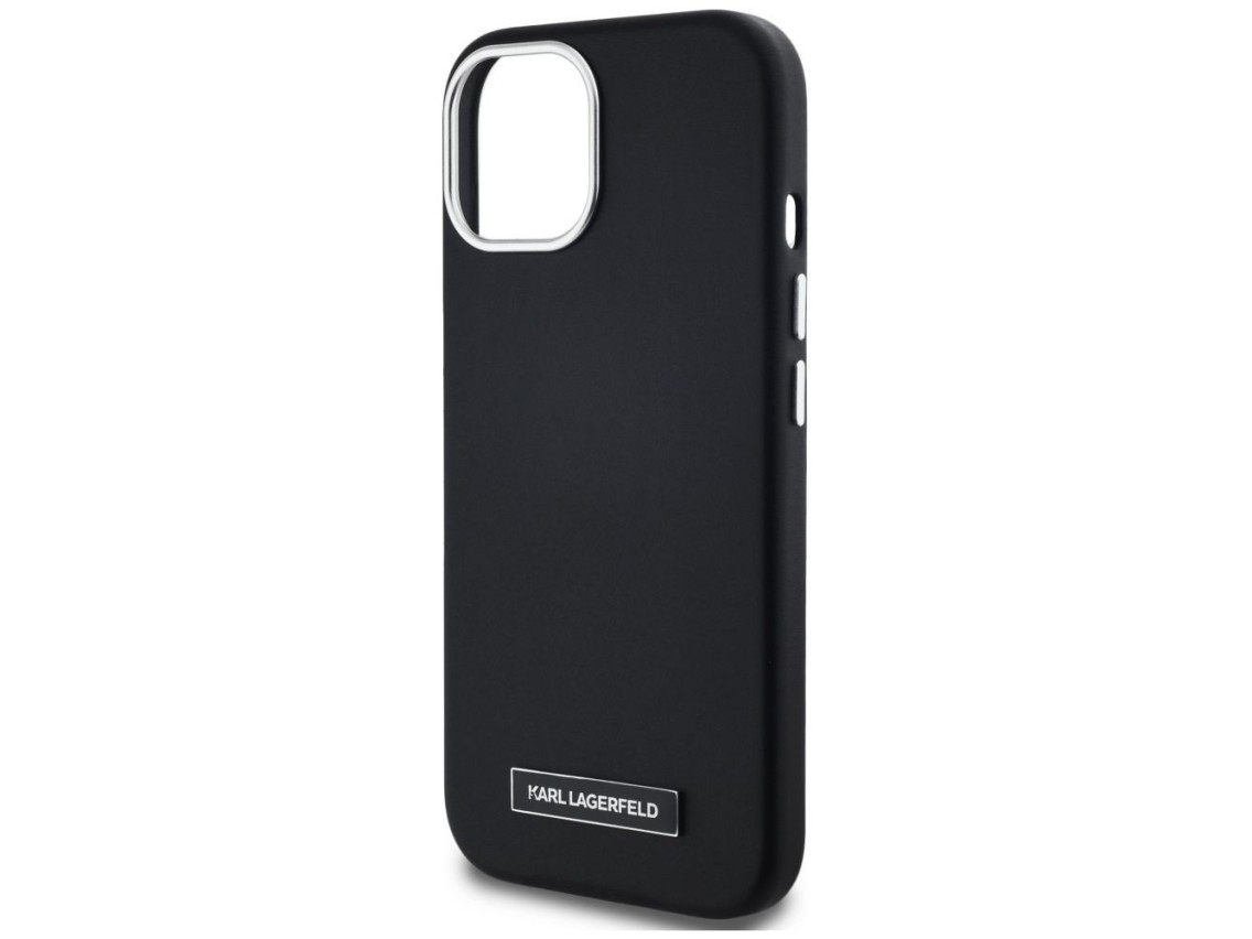 Capa MagSafe Karl Lagerfeld FW com placa de metal para iPhone 15 - Preta