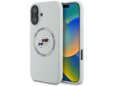 Capa MagSafe Karl Lagerfeld Silicone Double Heads And Circle para iPhone 16 bege Capa MagSafe Karl Lagerfeld Silicone Double Heads And Circle para iPhone 16 bege