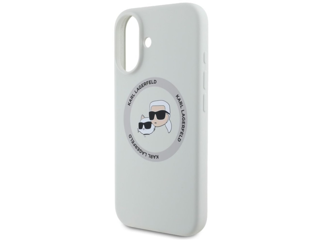 Capa MagSafe Karl Lagerfeld Silicone Double Heads And Circle para iPhone 16 bege