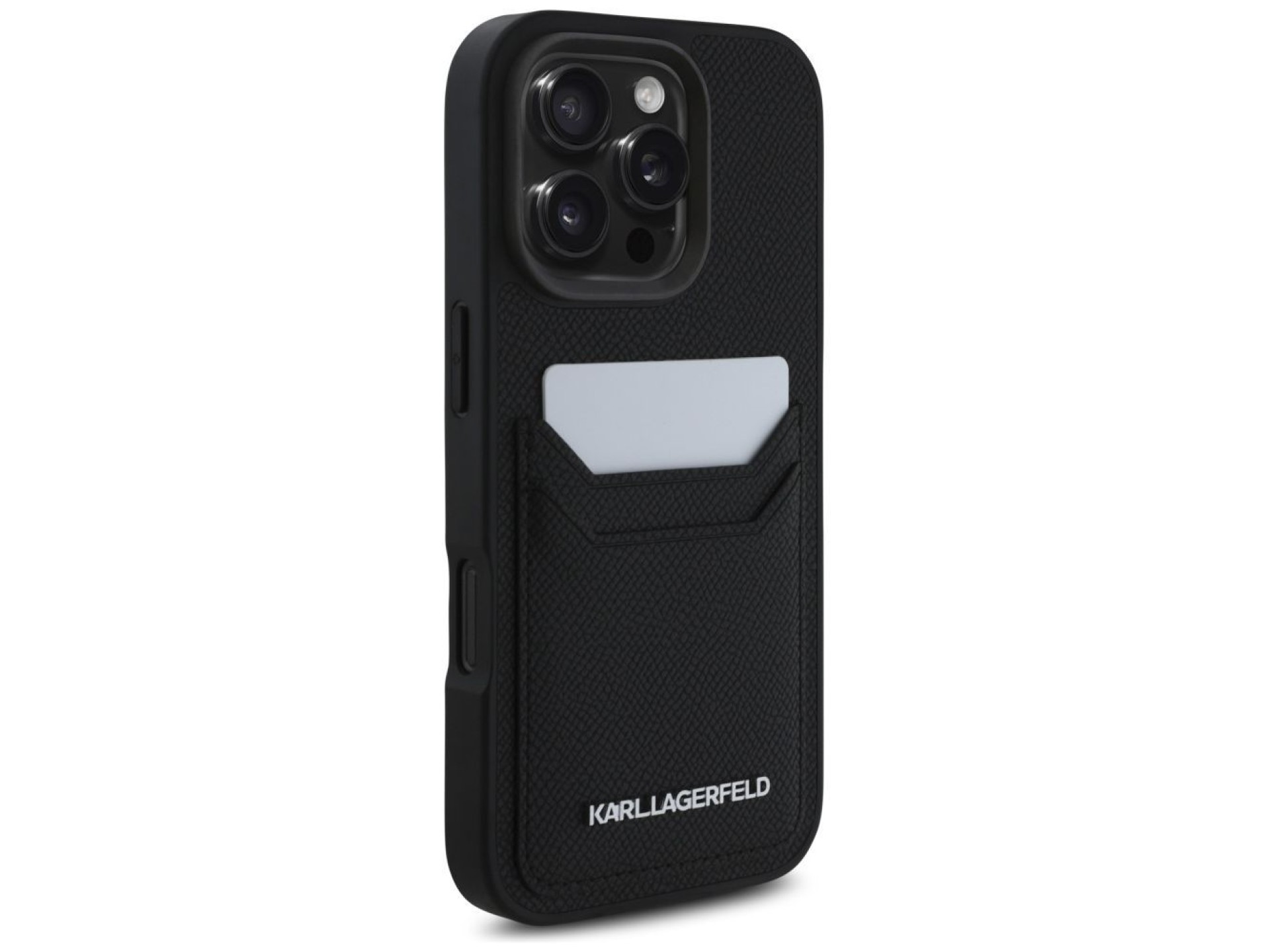 Karl Lagerfeld HC Grained PU Cardslot Metal Elong Case for iPhone 16 Pro Max - Black