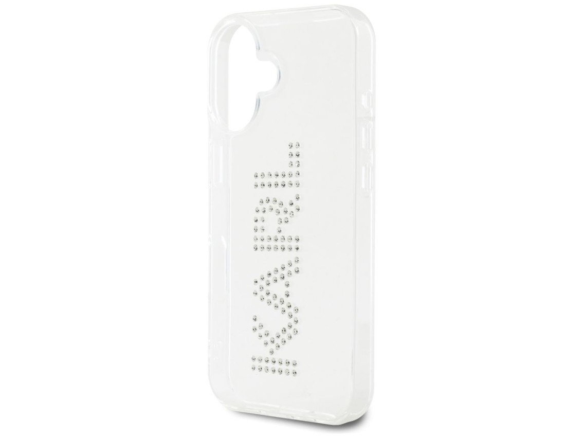 Capa para iPhone 16 com o logotipo Karl Lagerfeld IML em strass - Transparente