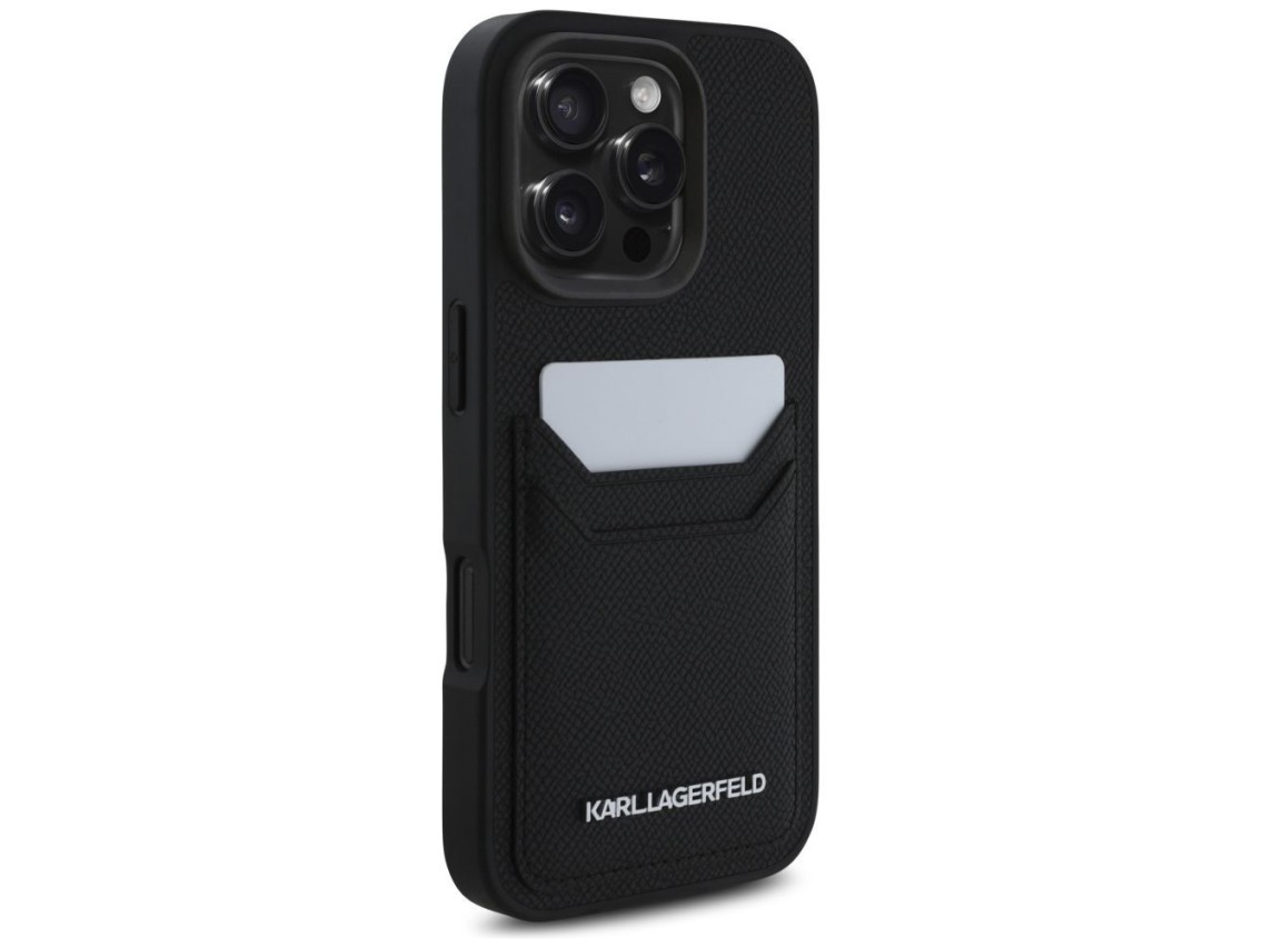 Karl Lagerfeld HC Grained PU Cardslot Metal Elong iPhone 16 Pro Case - Black