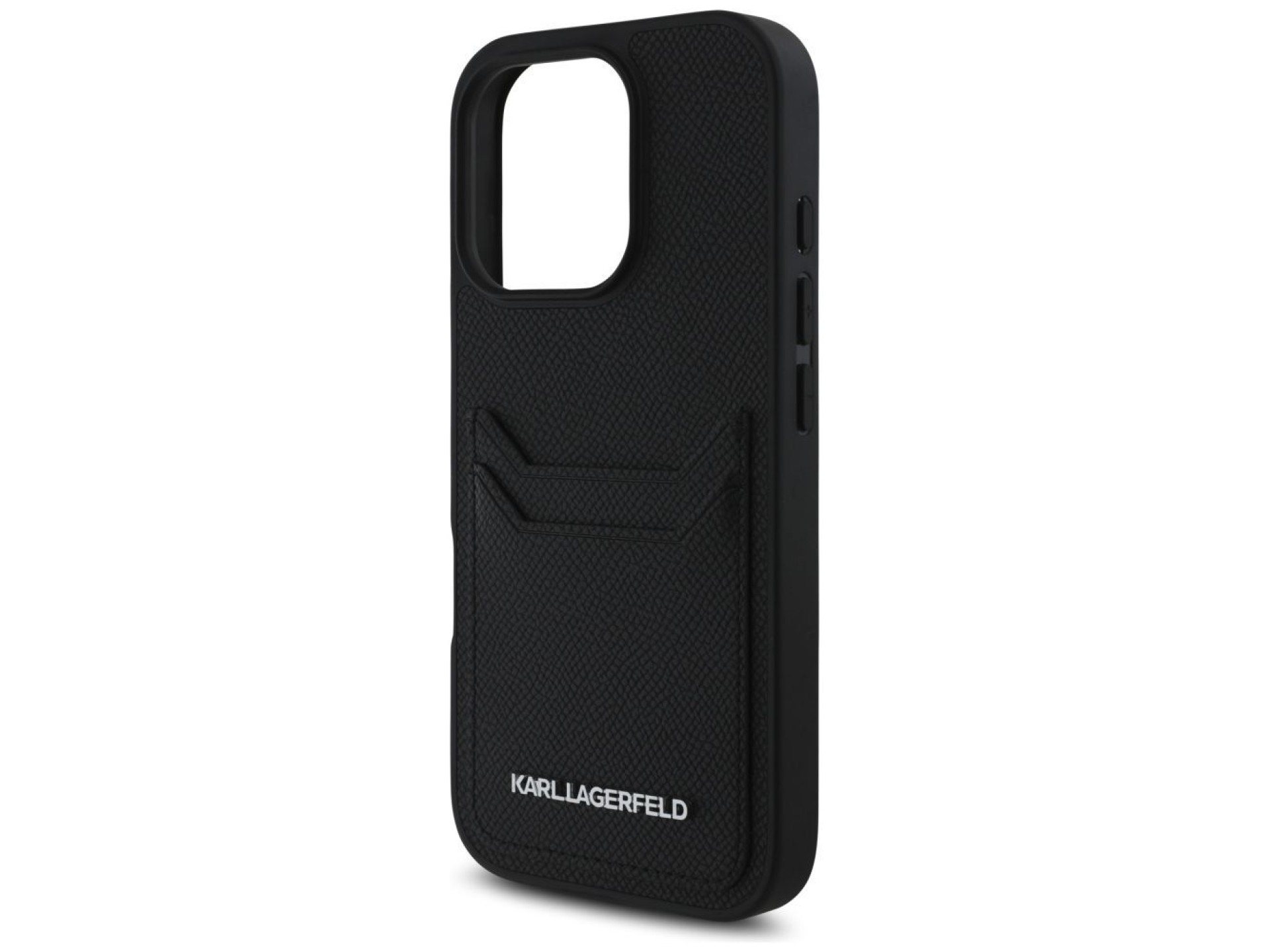 Karl Lagerfeld HC Grained PU Cardslot Metal Elong Case for iPhone 16 Pro Max - Black