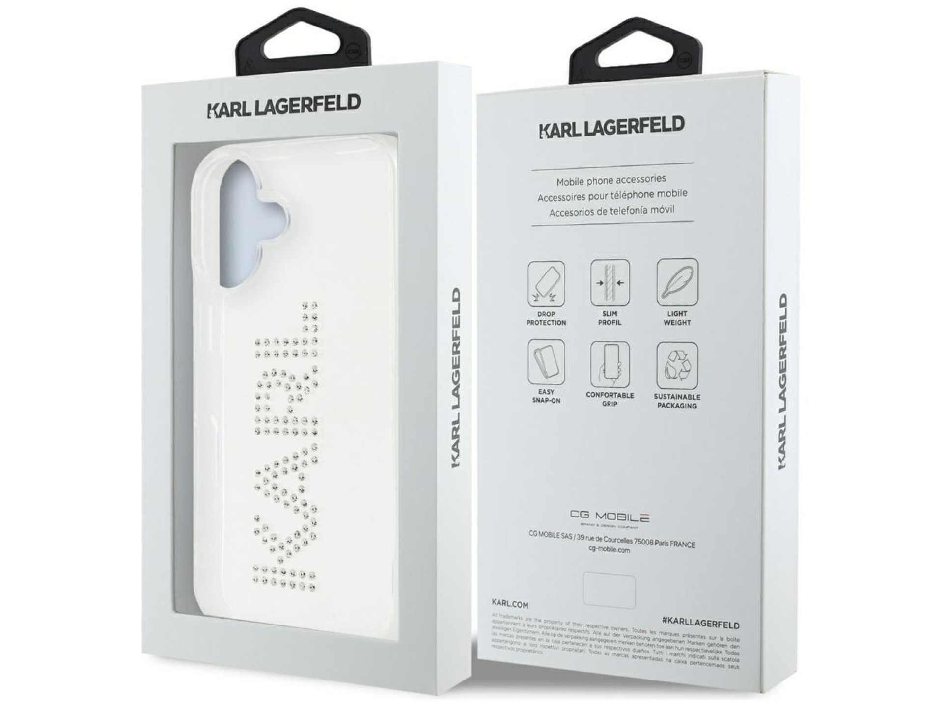 Capa para iPhone 16 com o logotipo Karl Lagerfeld IML em strass - Transparente
