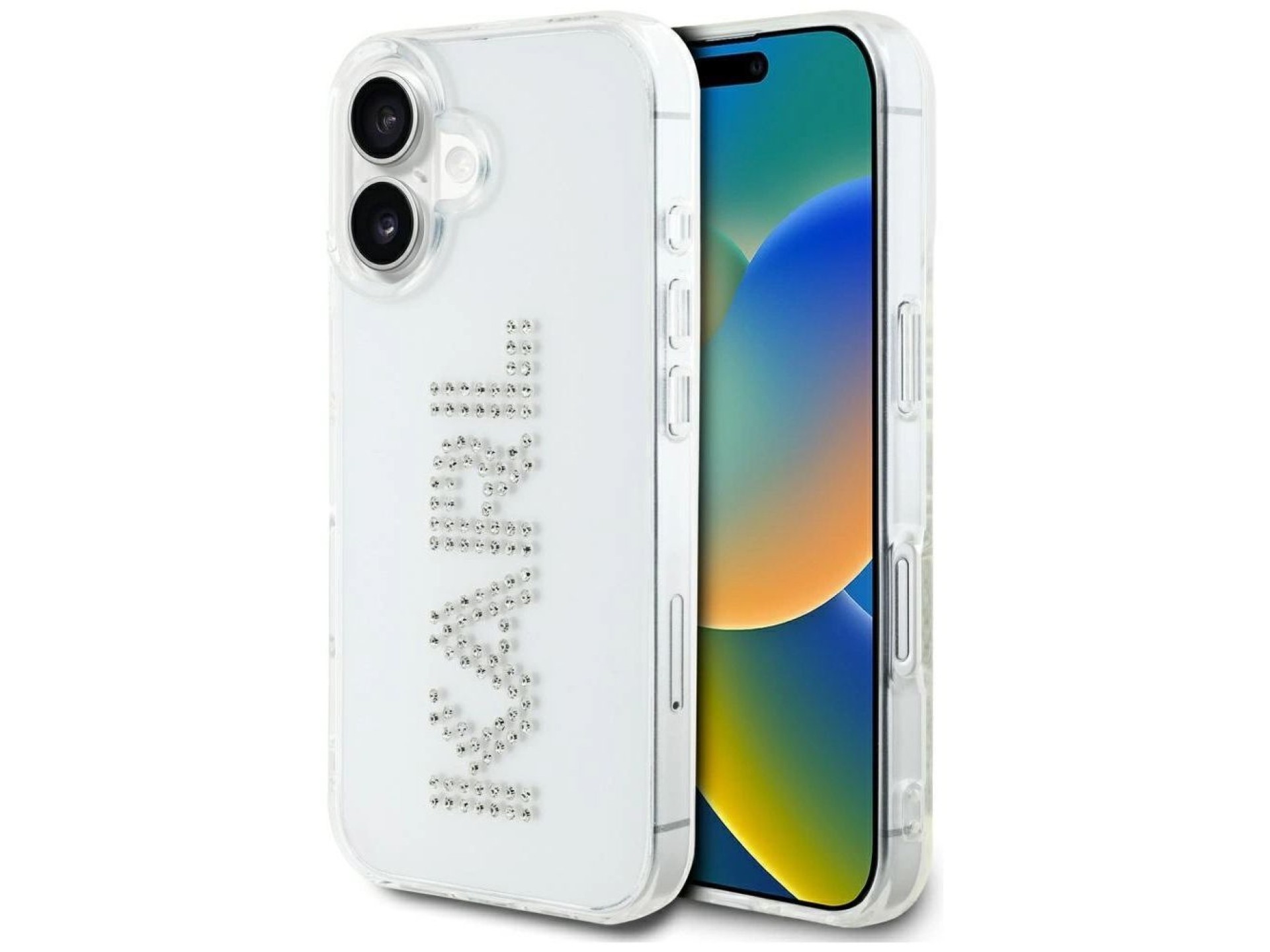 Capa para iPhone 16 com o logotipo Karl Lagerfeld IML em strass - Transparente