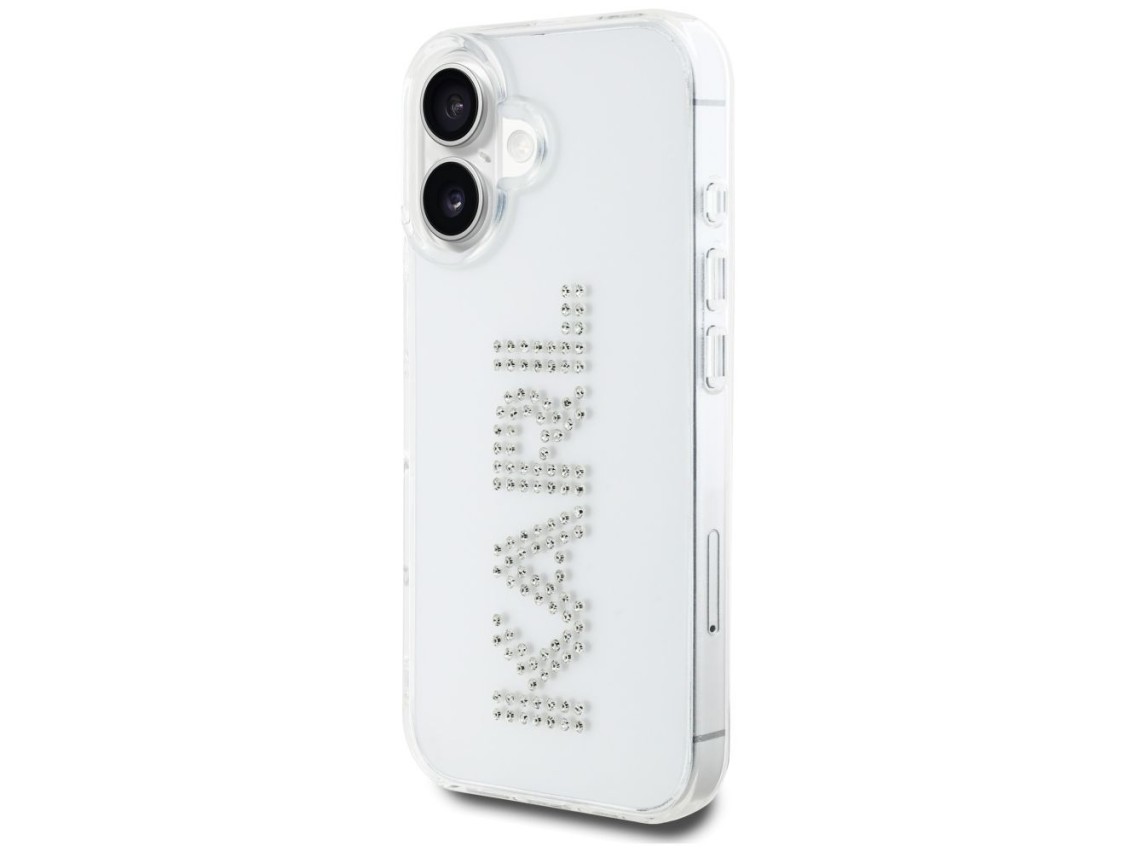 Capa para iPhone 16 com o logotipo Karl Lagerfeld IML em strass - Transparente