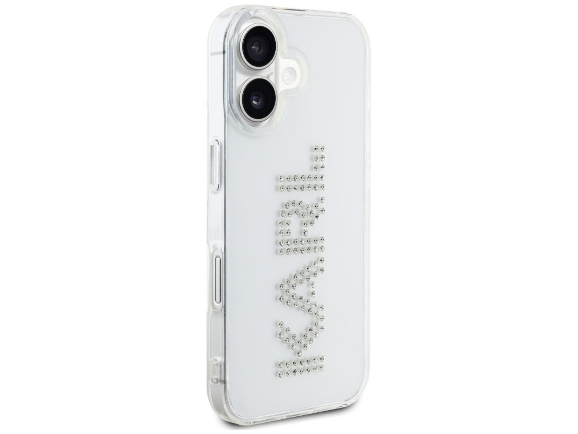 Capa para iPhone 16 com o logotipo Karl Lagerfeld IML em strass - Transparente
