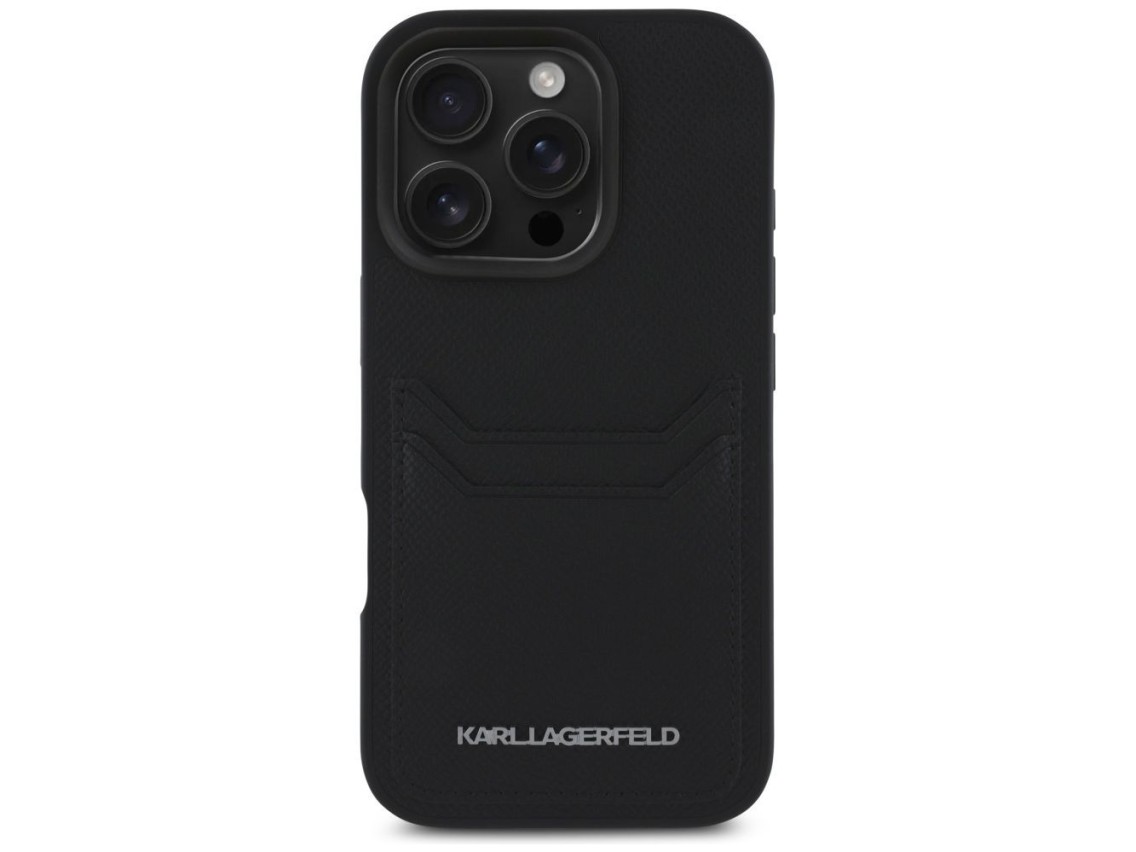 Karl Lagerfeld HC Grained PU Cardslot Metal Elong iPhone 16 Pro Case - Black