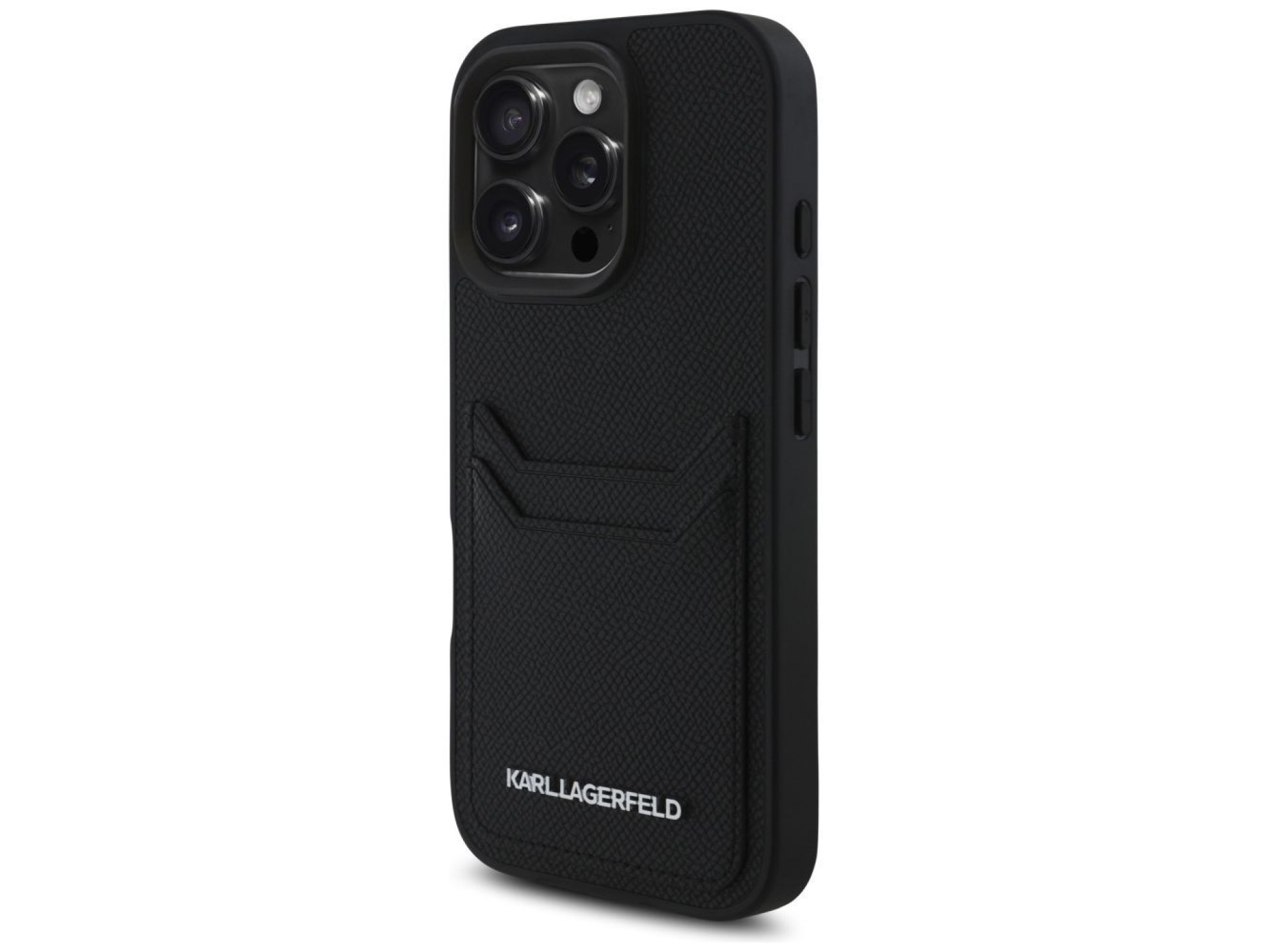 Karl Lagerfeld HC Grained PU Cardslot Metal Elong Case for iPhone 16 Pro Max - Black