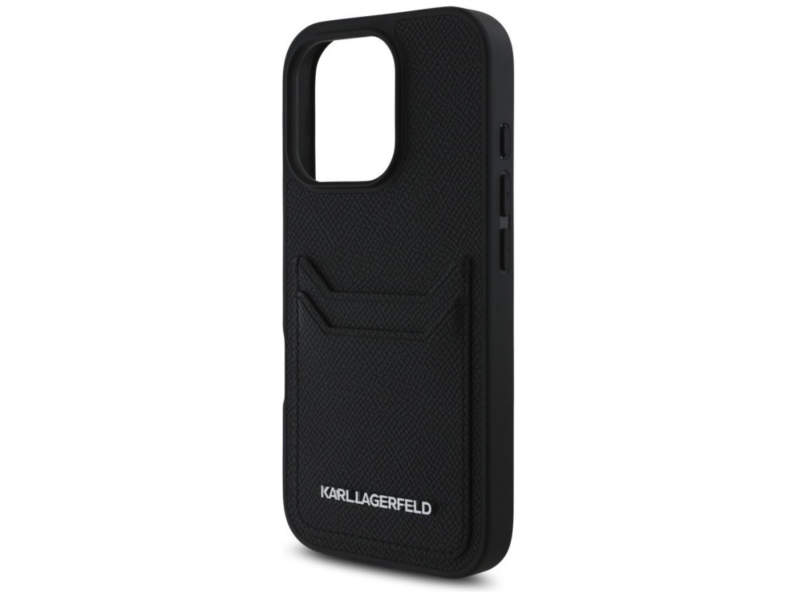 Karl Lagerfeld HC Grained PU Cardslot Metal Elong Case for iPhone 16 Pro Max - Black