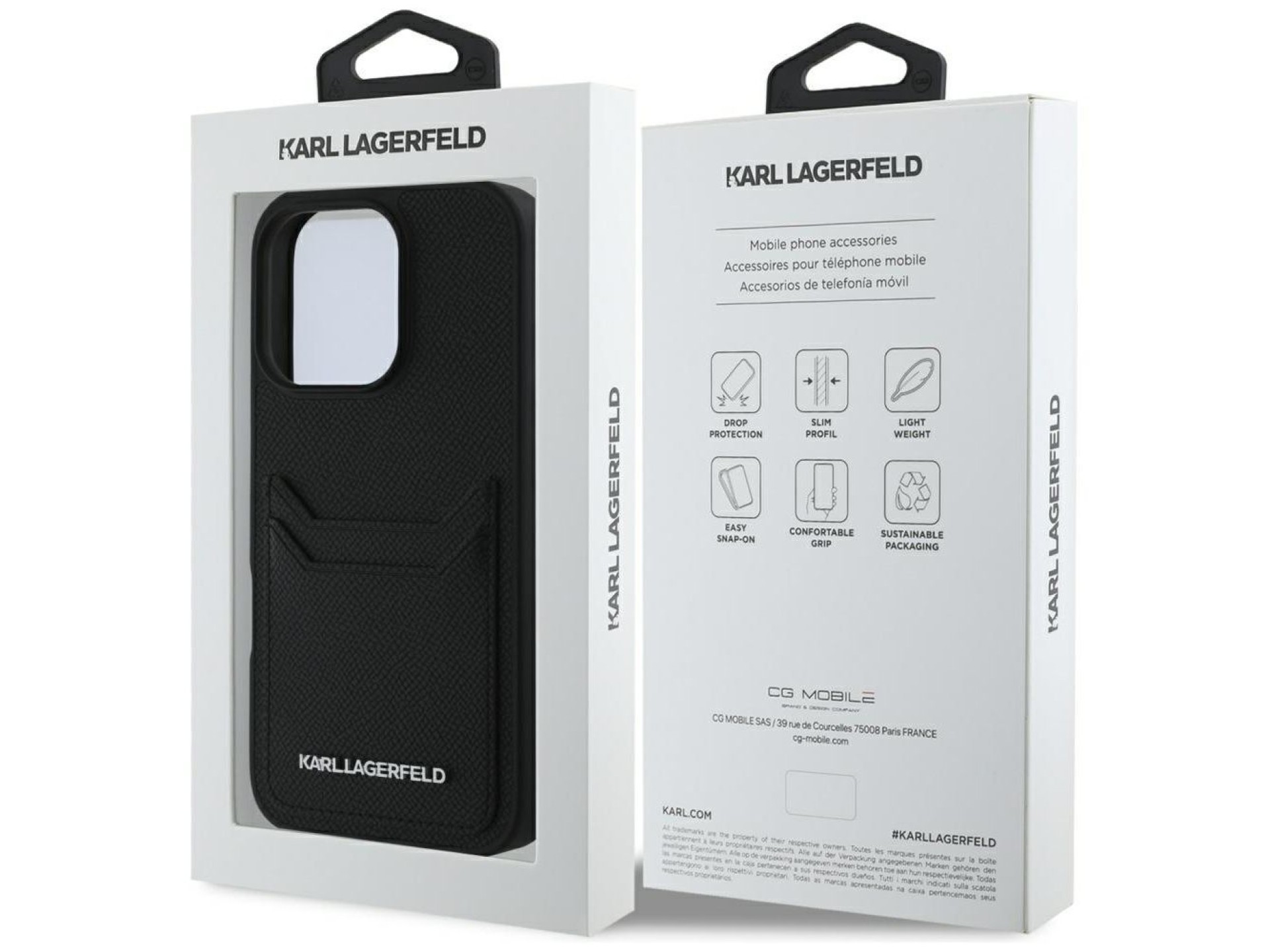 Karl Lagerfeld HC Grained PU Cardslot Metal Elong iPhone 16 Pro Case - Black