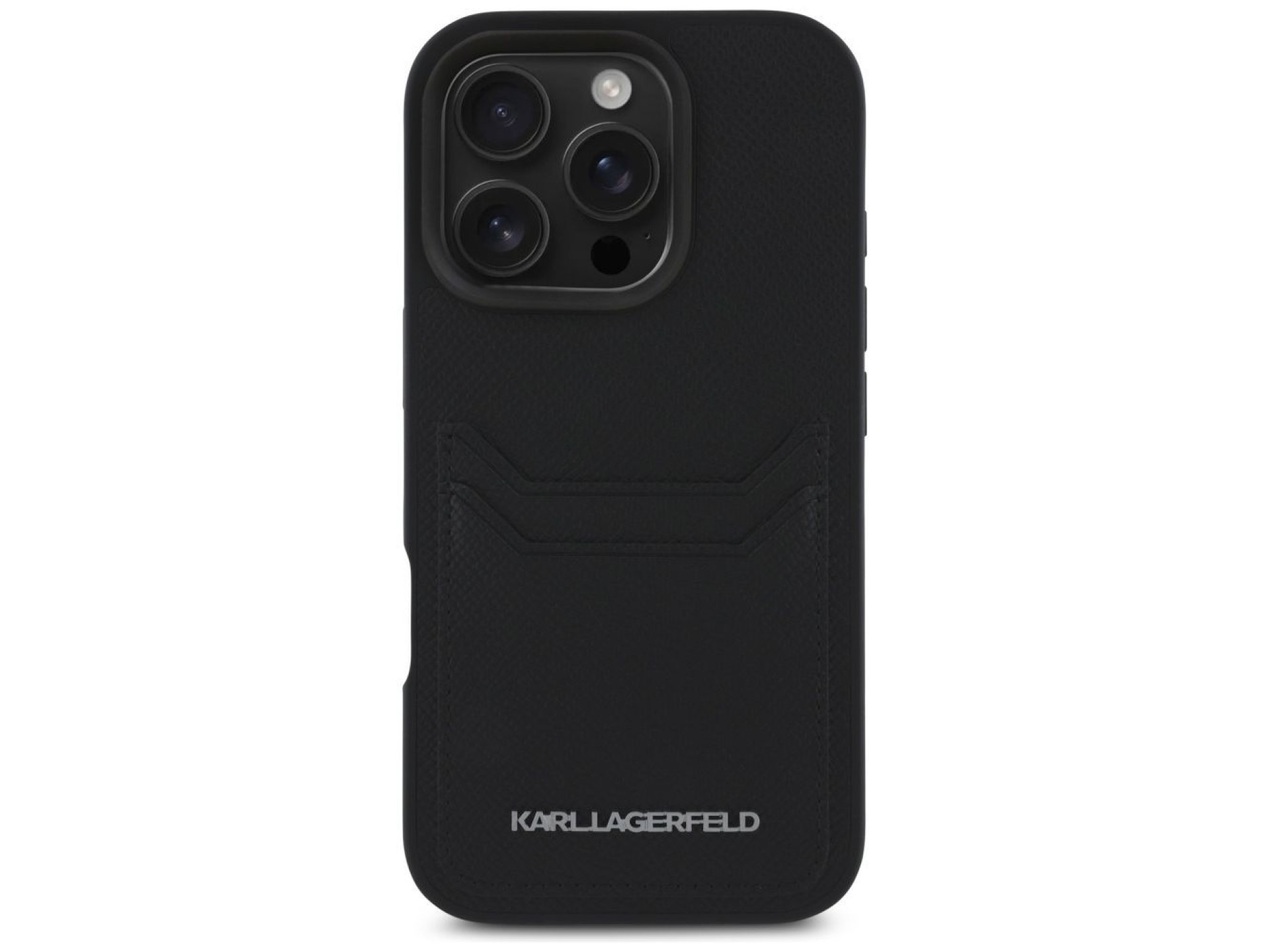 Karl Lagerfeld HC Grained PU Cardslot Metal Elong Case for iPhone 16 Pro Max - Black