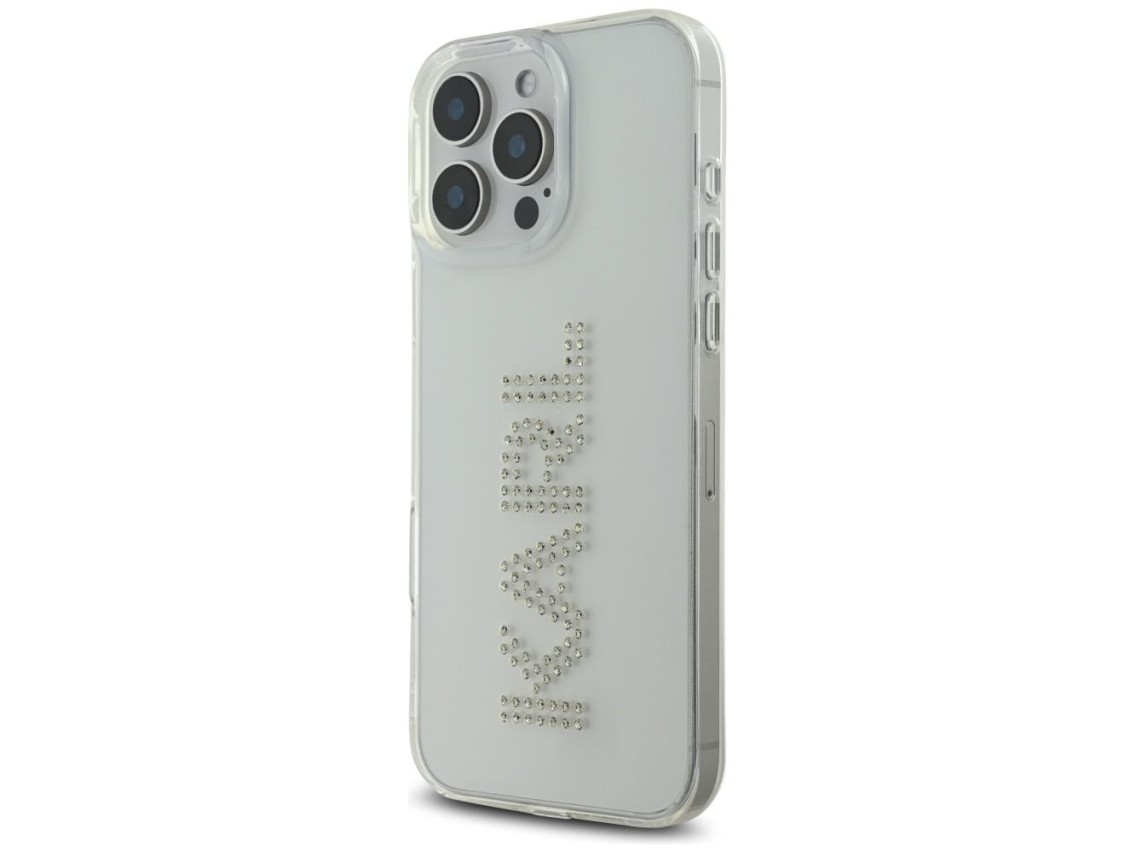 Capa para iPhone 16 Pro com o logotipo Karl Lagerfeld IML em strass - Transparente