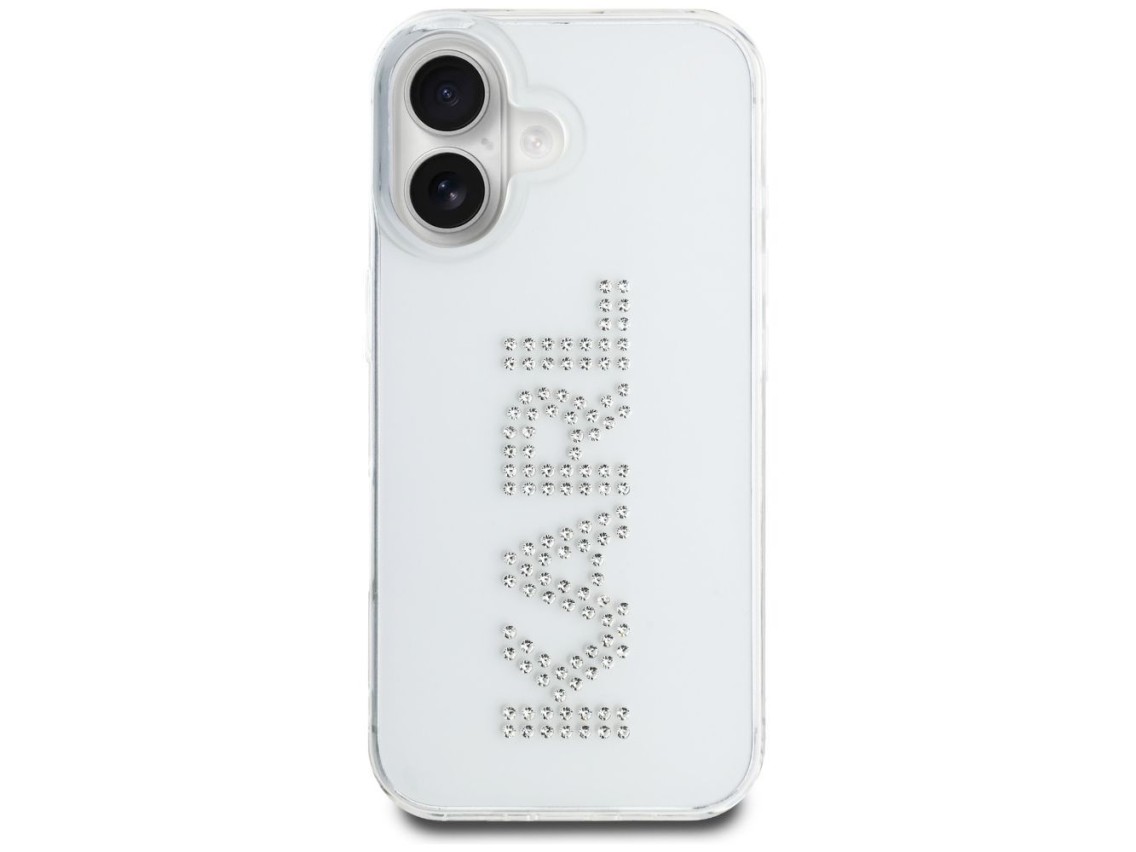 Capa para iPhone 16 com o logotipo Karl Lagerfeld IML em strass - Transparente