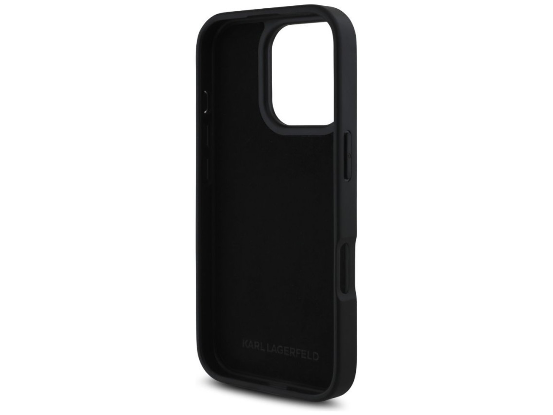 Karl Lagerfeld HC Grained PU Cardslot Metal Elong iPhone 16 Pro Case - Black