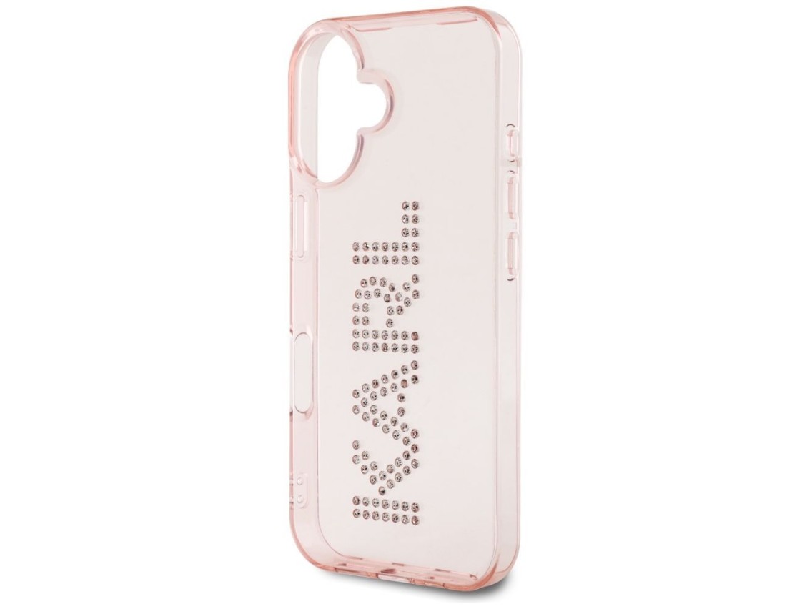 Funda para iPhone 16 Karl Lagerfeld IML con logotipo de diamantes de imitación - Rosa