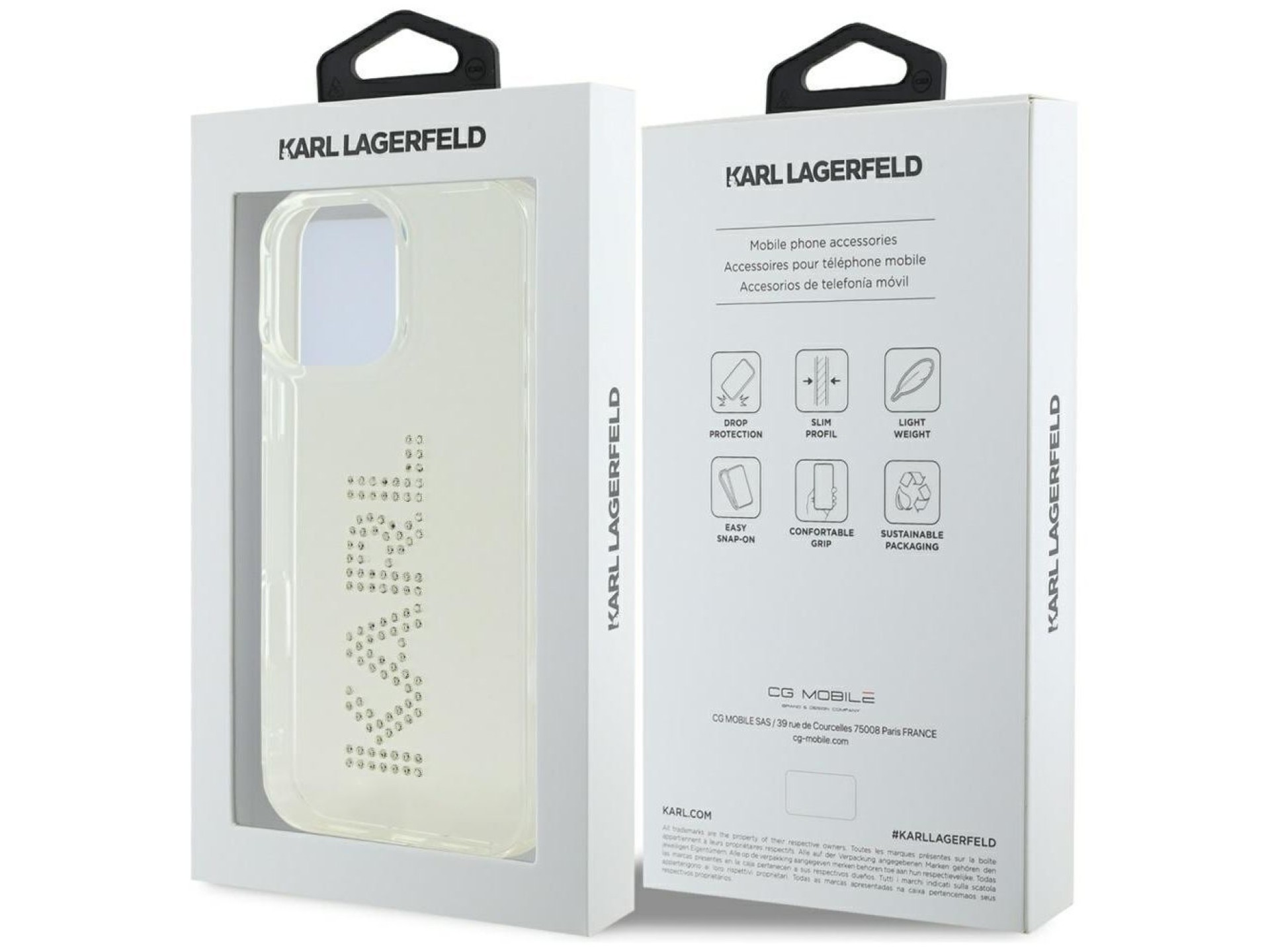 Capa para iPhone 16 Pro com o logotipo Karl Lagerfeld IML em strass - Transparente