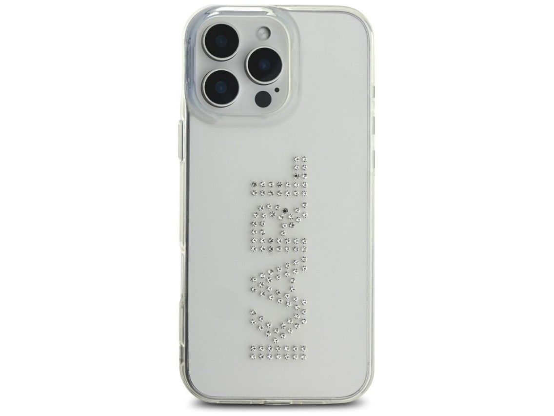 Capa para iPhone 16 Pro com o logotipo Karl Lagerfeld IML em strass - Transparente