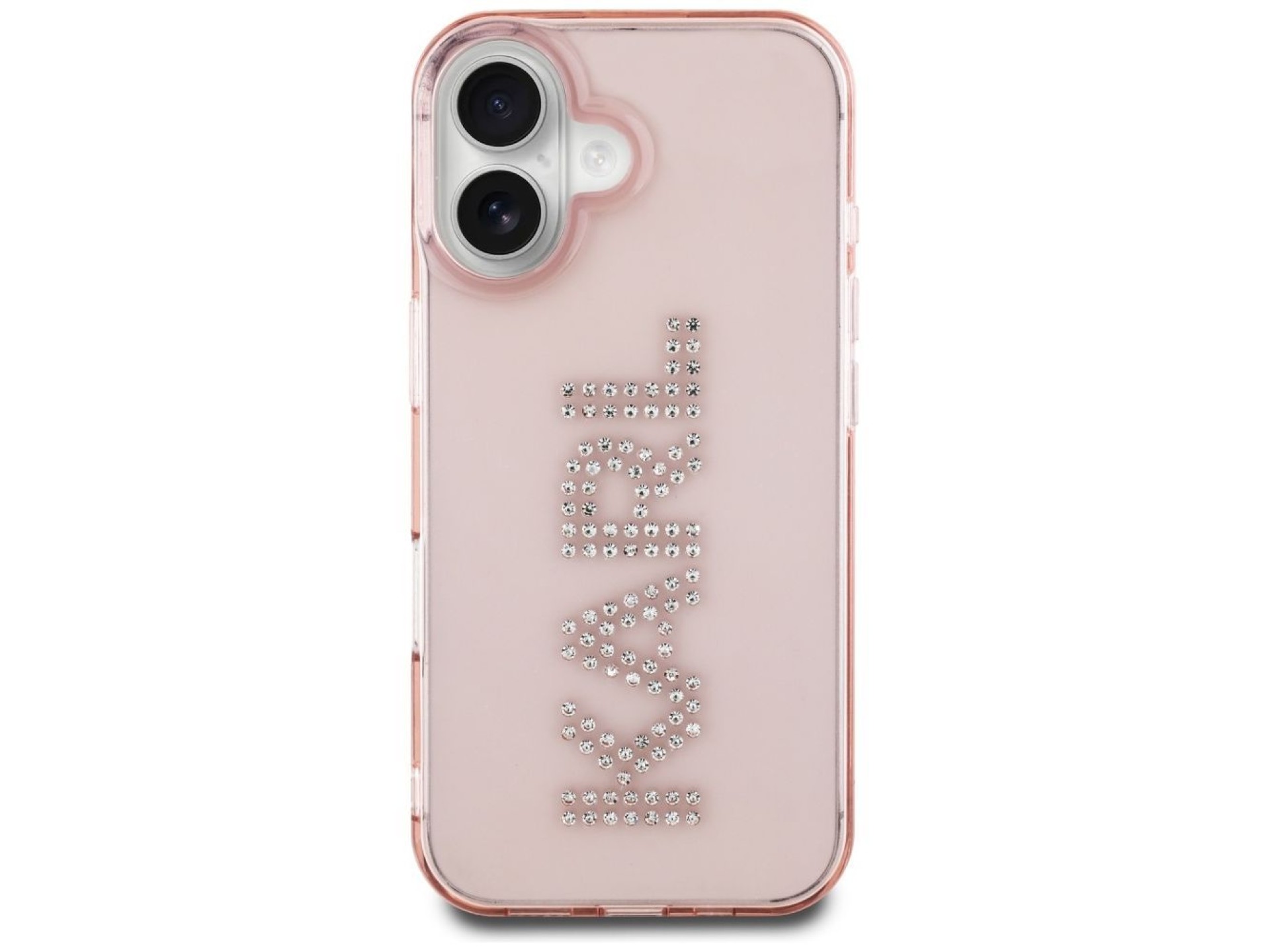 Funda para iPhone 16 Karl Lagerfeld IML con logotipo de diamantes de imitación - Rosa