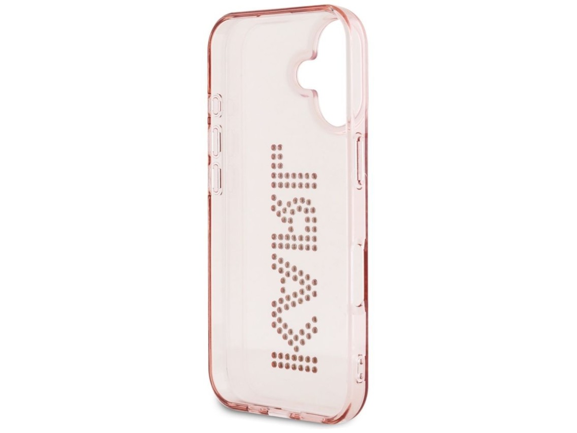 Funda para iPhone 16 Karl Lagerfeld IML con logotipo de diamantes de imitación - Rosa