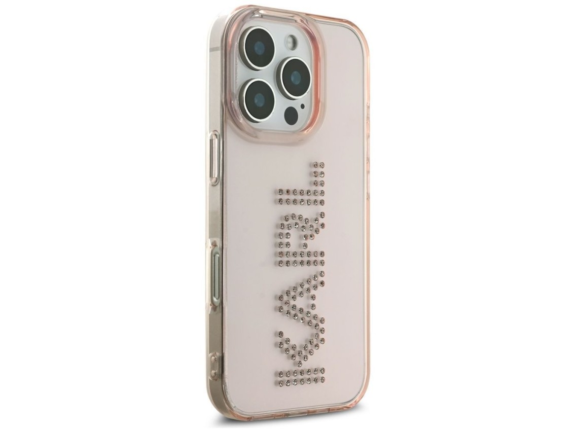 Karl Lagerfeld IML Rhinestones Logo iPhone 16 Pro Case - Pink