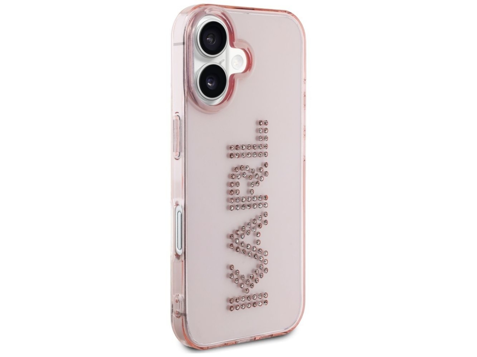 Funda para iPhone 16 Karl Lagerfeld IML con logotipo de diamantes de imitación - Rosa