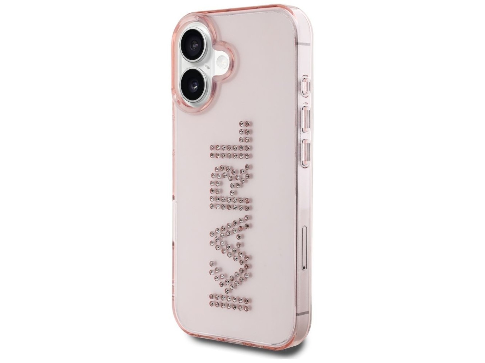 Funda para iPhone 16 Karl Lagerfeld IML con logotipo de diamantes de imitación - Rosa