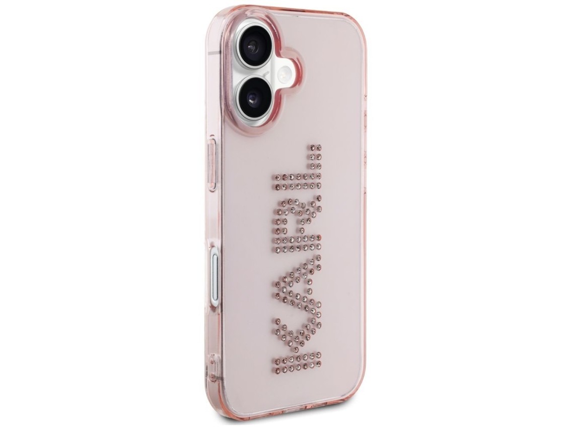 Funda para iPhone 16 Karl Lagerfeld IML con logotipo de diamantes de imitación - Rosa