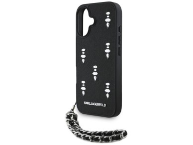 Karl Lagerfeld Saffiano Crystals w/Chain iPhone 16 Case - Black