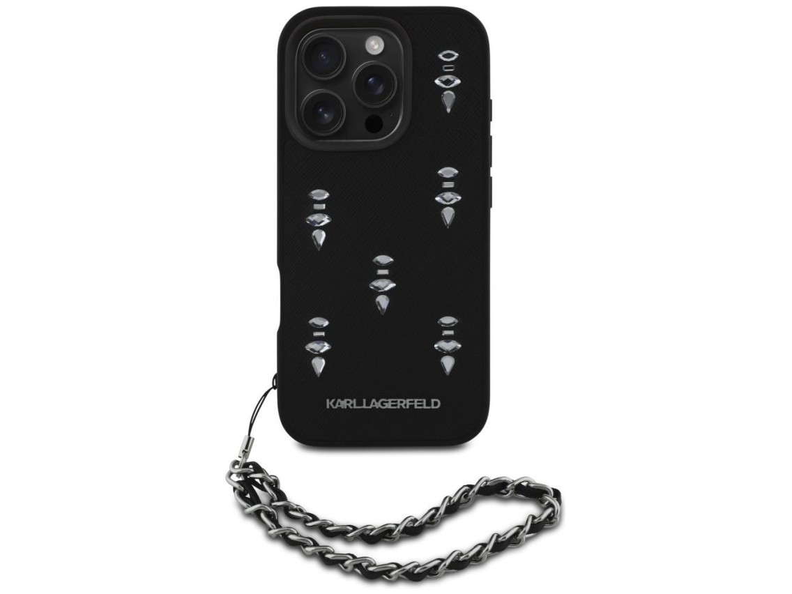 Karl Lagerfeld Saffiano Crystals w/Chain iPhone 16 Pro Case - Black