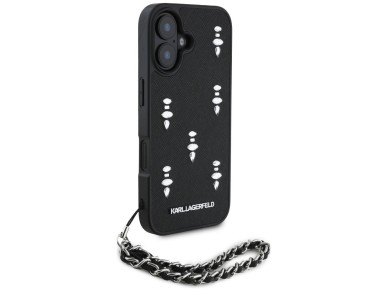 Karl Lagerfeld Saffiano Crystals w/Chain iPhone 16 Case - Black