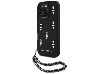 Funda para iPhone 16 Pro Karl Lagerfeld con cristales Saffiano y cadena - Negra Funda para iPhone 16 Pro Karl Lagerfeld con cristales Saffiano y cadena - Negra