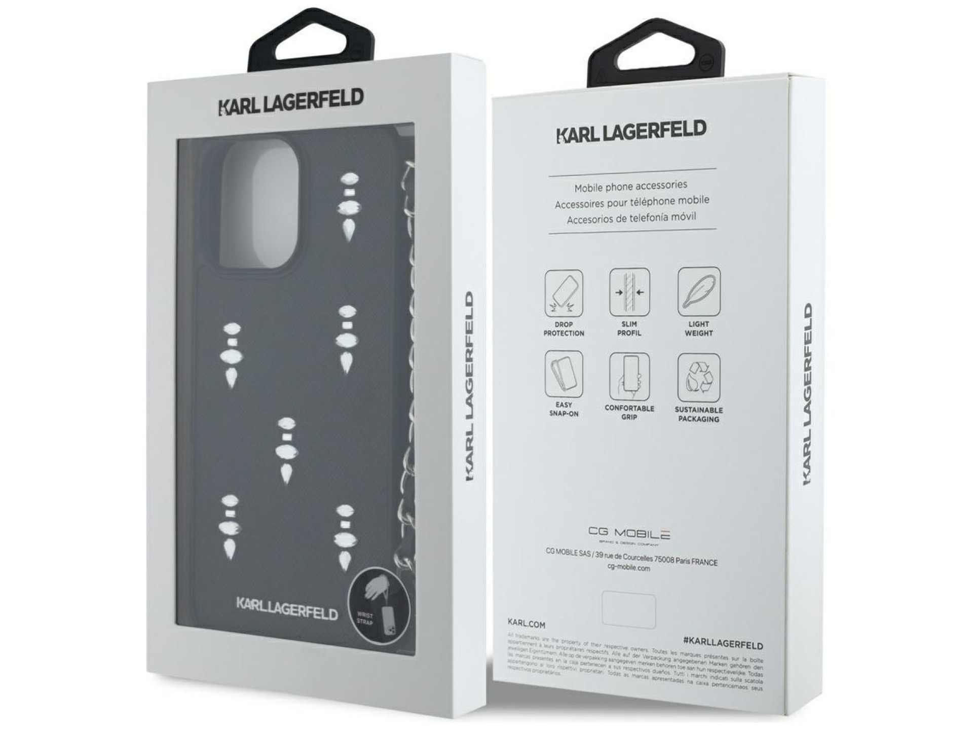 Karl Lagerfeld Saffiano Crystals w/Chain iPhone 16 Pro Case - Black