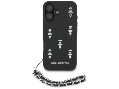Karl Lagerfeld Saffiano Crystals w/Chain iPhone 16 Case - Black