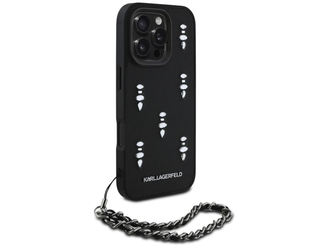 Karl Lagerfeld Saffiano Crystals w/Chain iPhone 16 Pro Case - Black