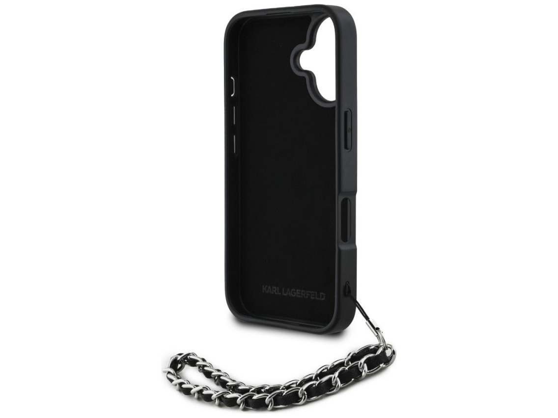 Funda para iPhone 16 Karl Lagerfeld Saffiano Crystals con cadena - Negra