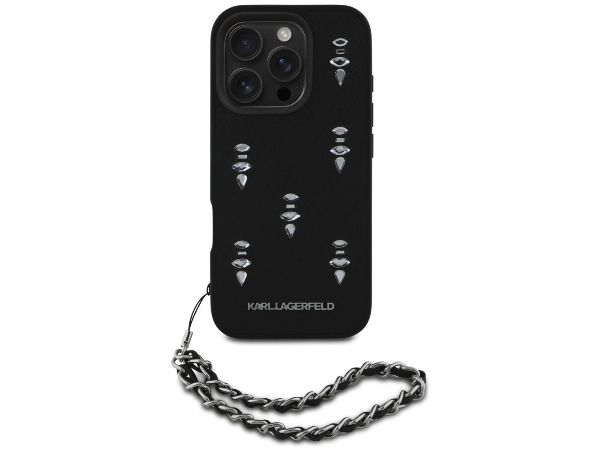 Karl Lagerfeld Saffiano Crystals w/Chain iPhone 16 Pro Case - Black