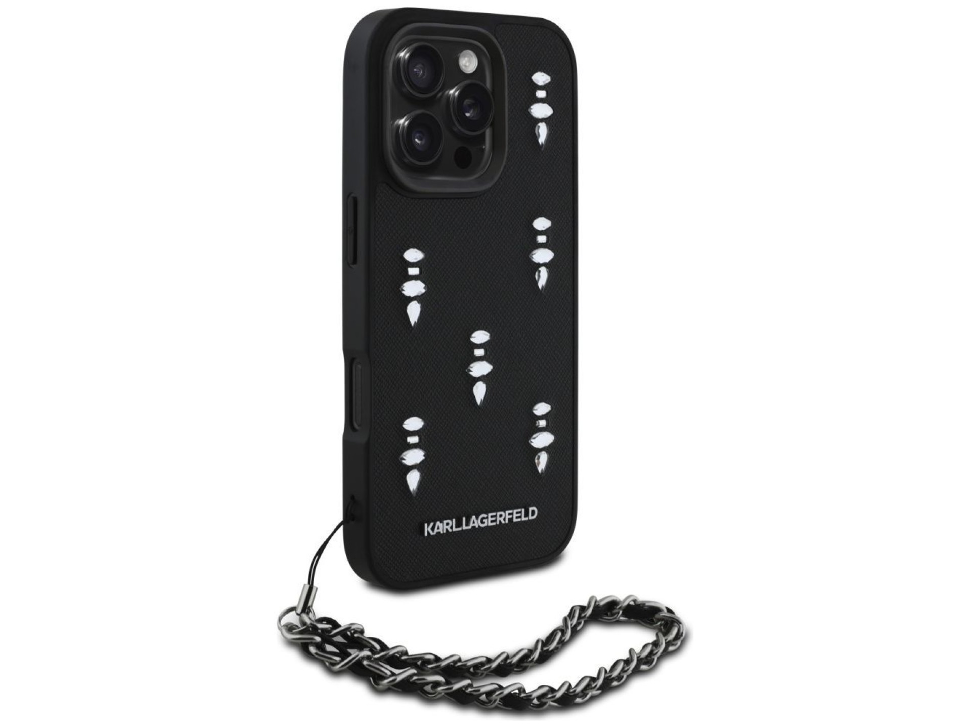 Karl Lagerfeld Saffiano Crystals w/Chain iPhone 16 Pro Case - Black
