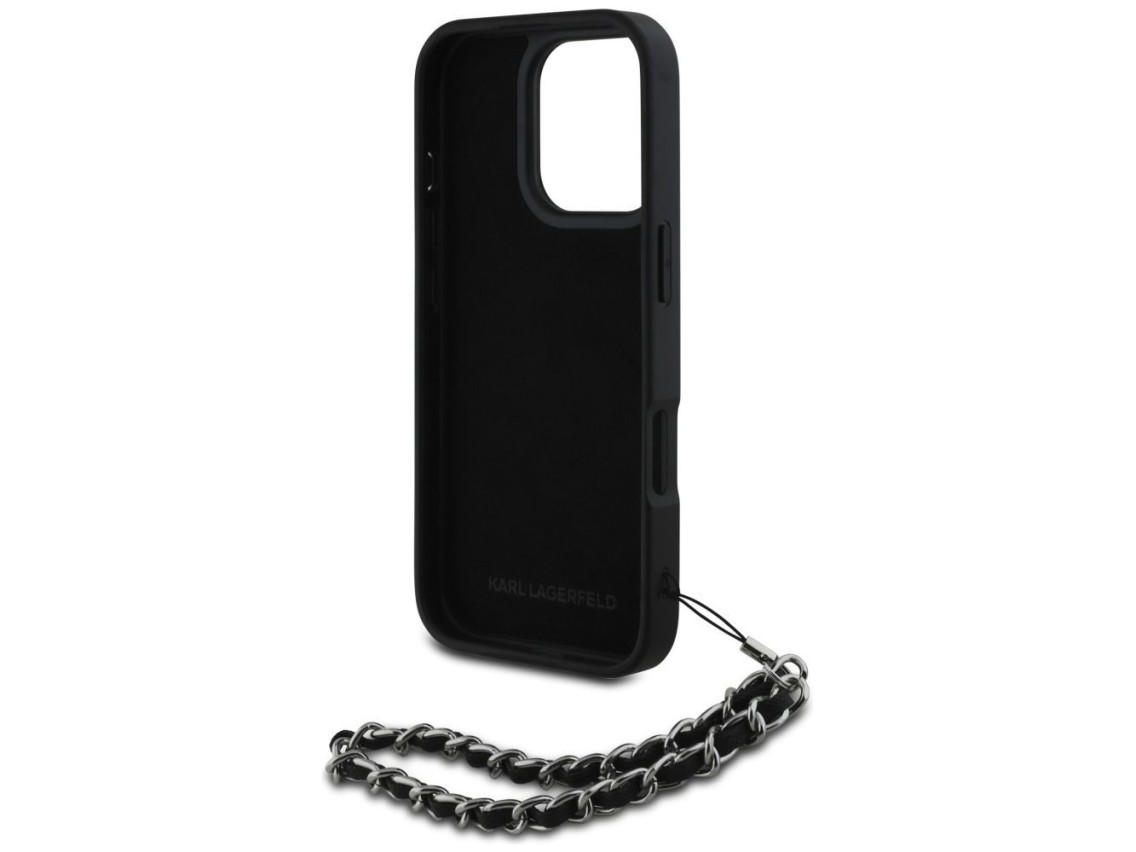 Karl Lagerfeld Saffiano Crystals w/Chain iPhone 16 Pro Case - Black